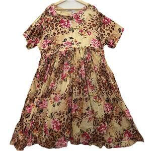 Vtg PHASES Dress Womens 2X Animal Print Floral Full Skirt House Muumuu Tropical